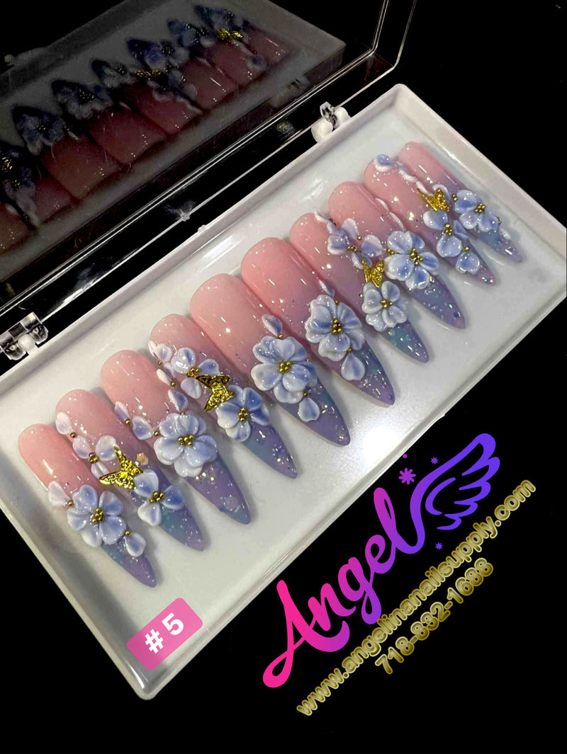 Angelina Handmade Custom Press-On | Long Nail Design #001-#029