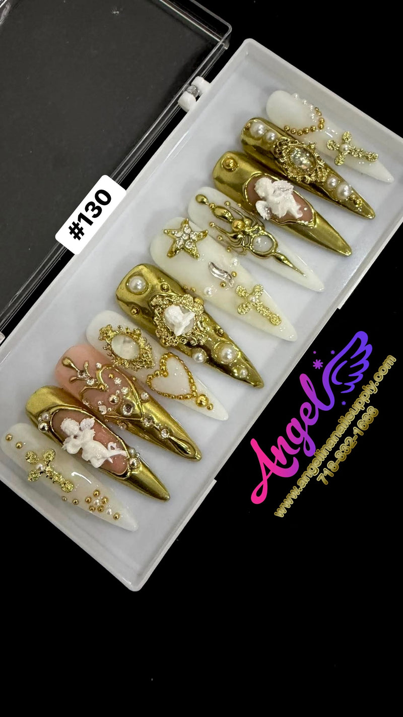 Angelina Handmade Custom Press-On | Long Nail Design #130