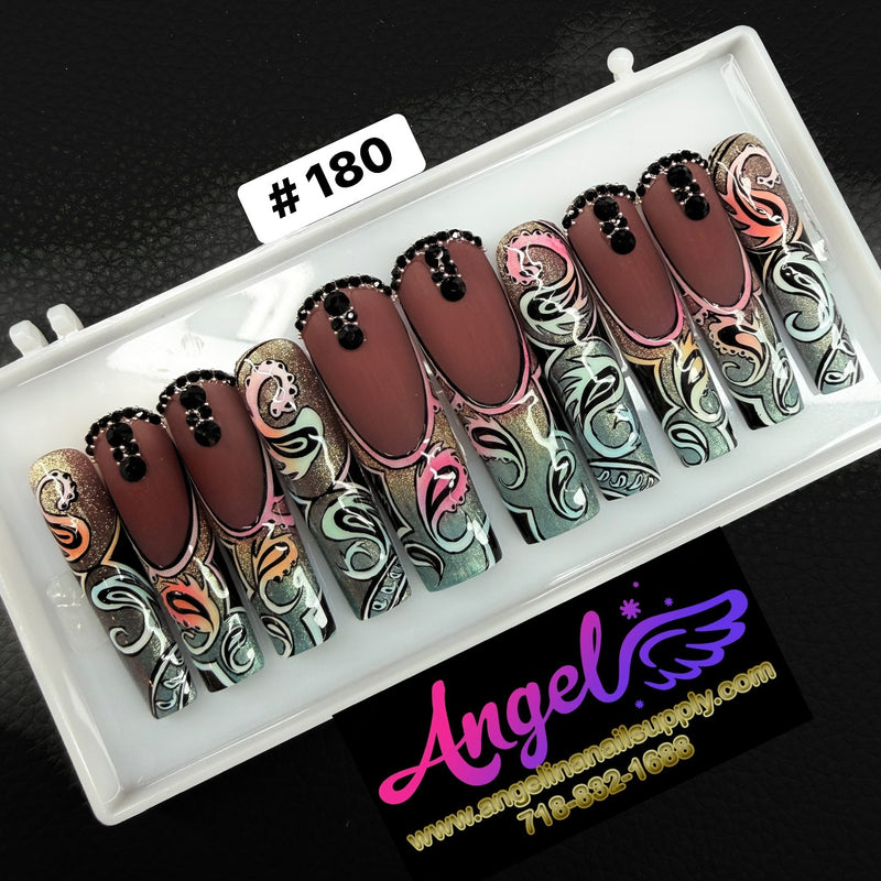 Angelina Handmade Custom Press-On | Long Nail Design #180