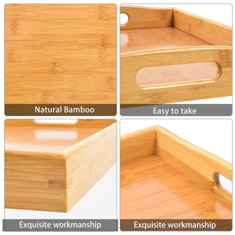 Bamboo Wood Spa-Serving Tray with Handles (Set of 3 sizes)