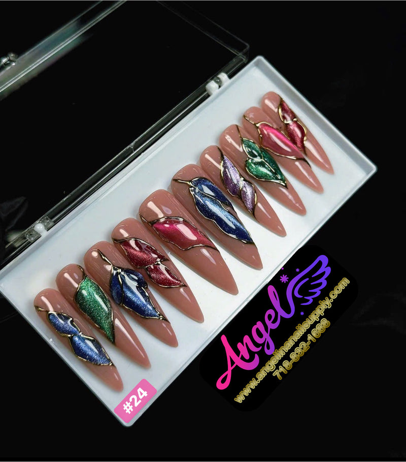 Angelina Handmade Custom Press-On | Long Nail Design #001-#029