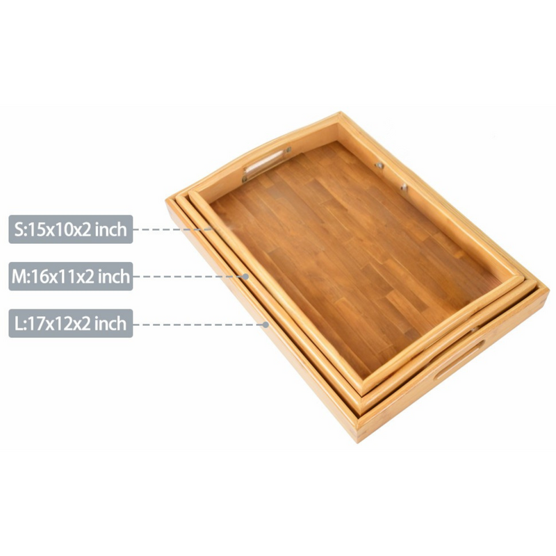 Bamboo Wood Spa-Serving Tray with Handles (Set of 3 sizes)