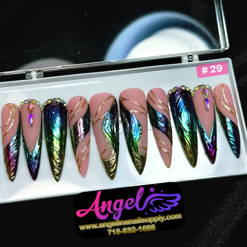 Angelina Handmade Custom Press-On | Long Nail Design #001-#029