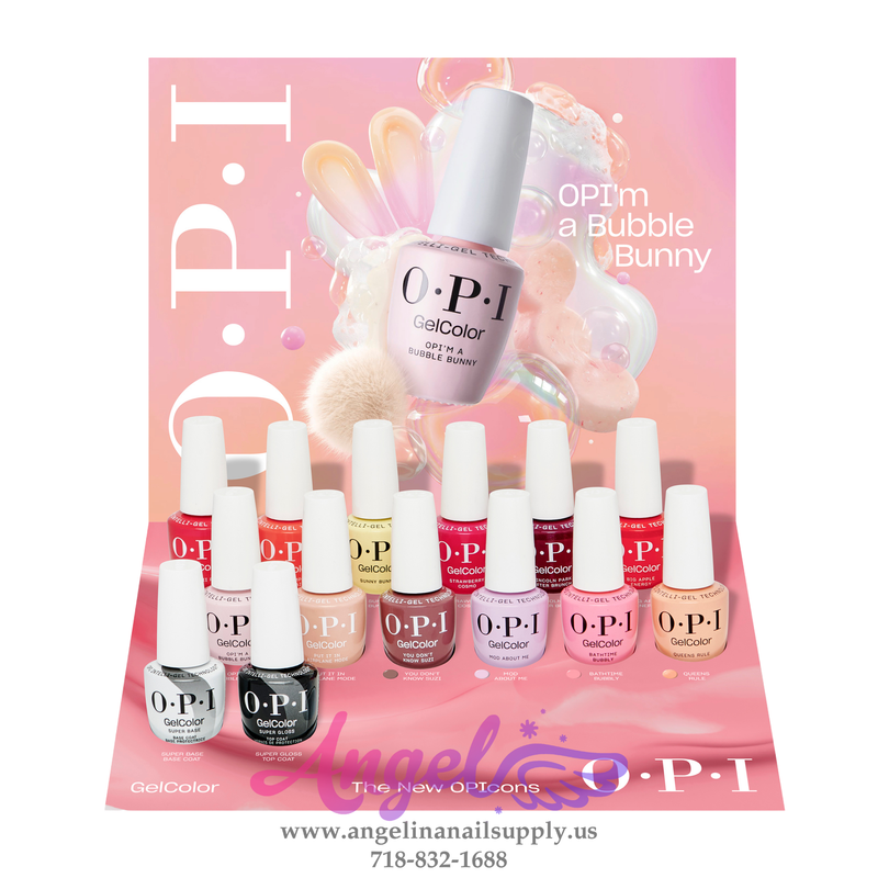 OPI nail polish set with a bunny and bubble design on a pink background