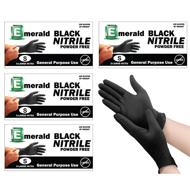 Emerald General Purpose Black Nitrile Gloves (Case/10boxes) - Size: Small
