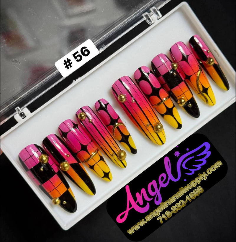 Angelina Handmade Custom Press-On | Long Nail Design #030-#059