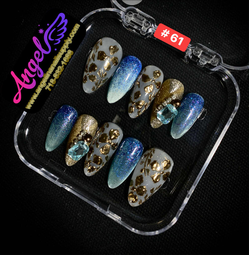 Angelina Handmade Custom Press-On Nails #060-#089 Christmas Red Glitter, Snowflake Holiday Design, Winter Press-On Nail Set