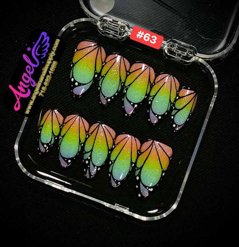 Angelina Handmade Custom Press-On Nails #060-#089 Christmas Red Glitter, Snowflake Holiday Design, Winter Press-On Nail Set