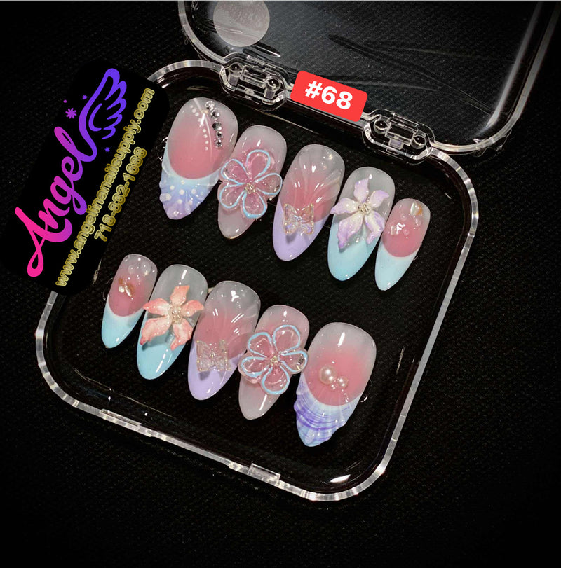 Angelina Handmade Custom Press-On Nails #060-#089 Christmas Red Glitter, Snowflake Holiday Design, Winter Press-On Nail Set