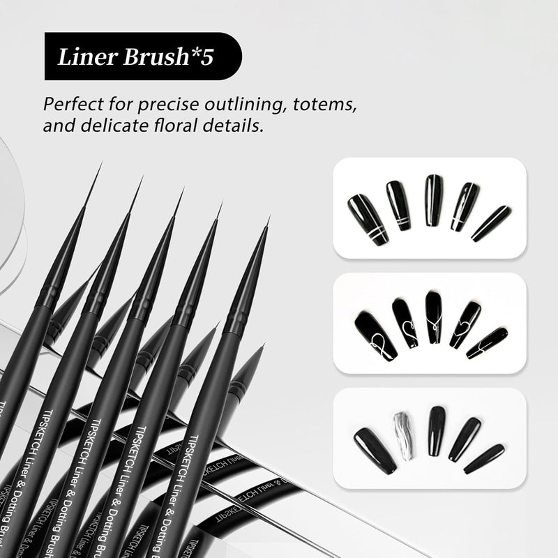 Brush Set | Black Liner Art Brush with Dotting Tool (5in1)