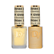 Two gold nail polish bottles with 'DV' branding on a white background