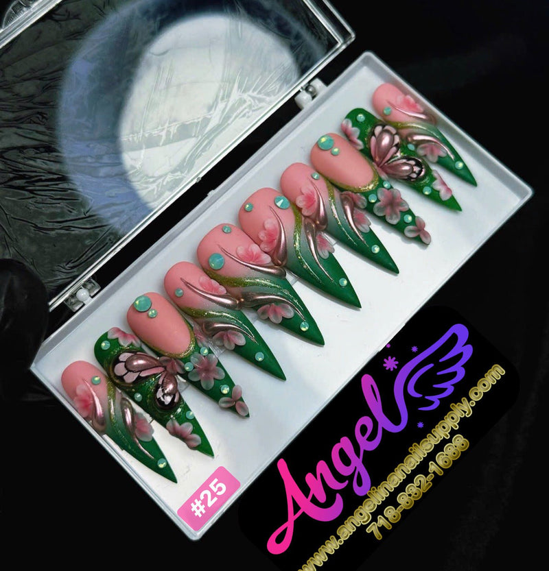 Angelina Handmade Custom Press-On | Long Nail Design 001-029 - Angelina Nail Supply NYC