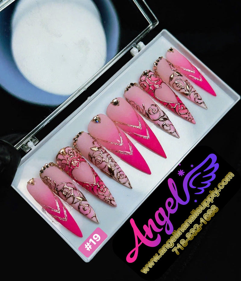 Angelina Handmade Custom Press-On | Long Nail Design 001-029 - Angelina Nail Supply NYC