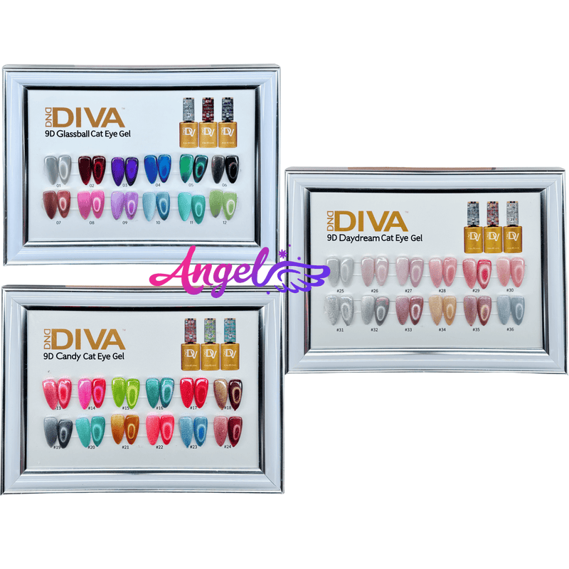 Diva 9D Cat Eyes Color Full Collection 36 Color Swatch Only - Angelina Nail Supply NYC