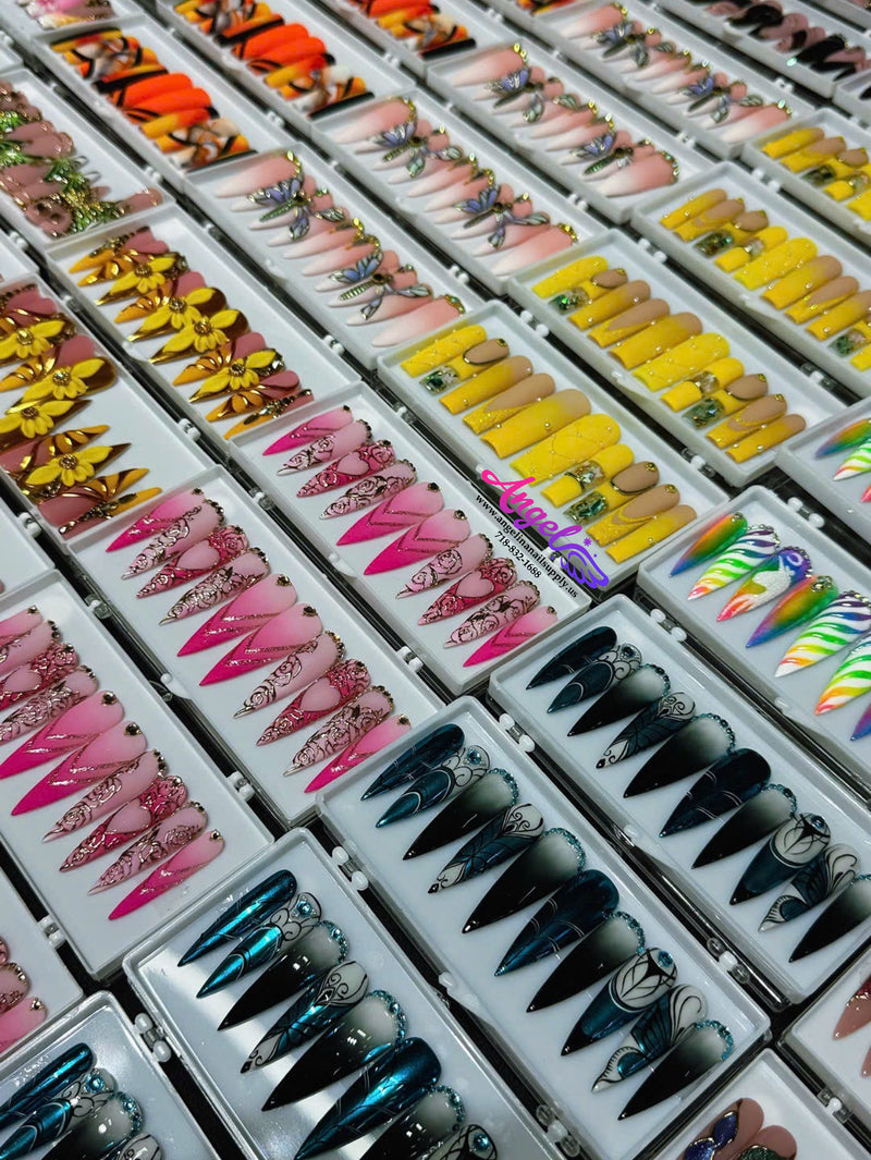 Angelina Handmade Custom Press-On | Long Nail Design #030-#059