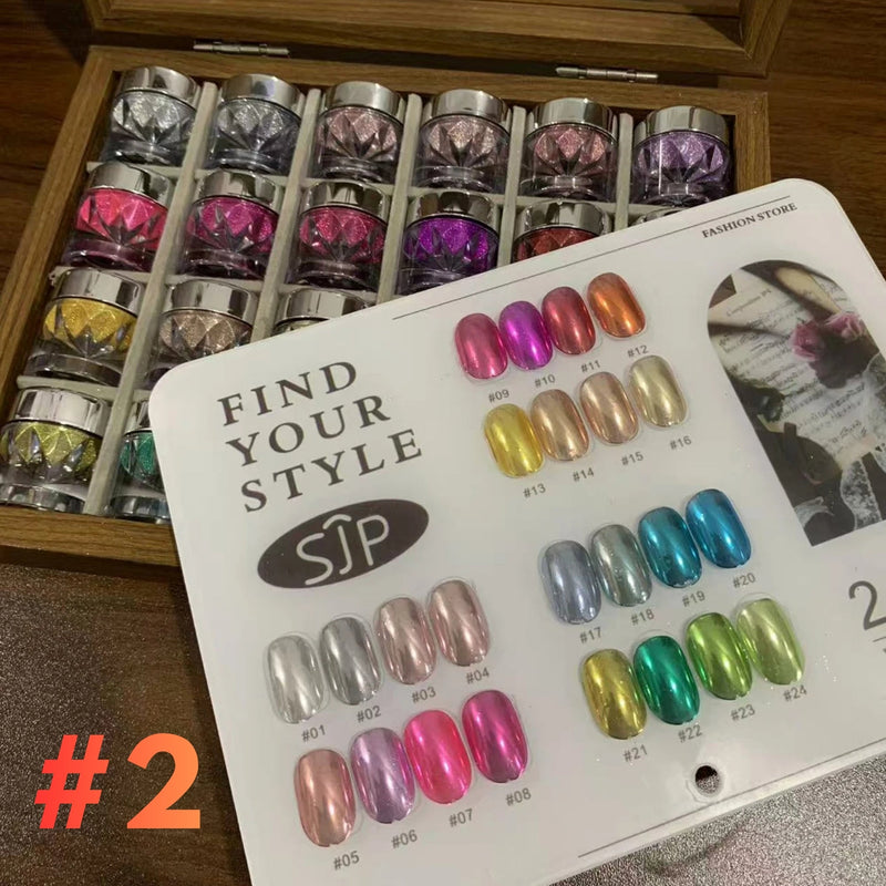 Mirror Chrome Powder Set 24 Colors - Angelina Nail Supply NYC