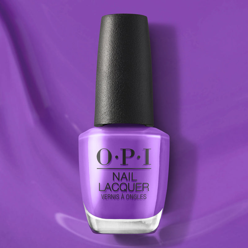 OPI nail polish bottle on a purple background