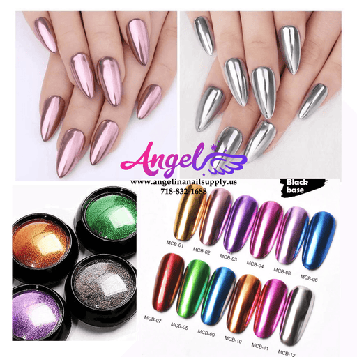 Chrome Mirror Powder Pigment MCB 12 Colors Pack - Angelina Nail Supply NYC