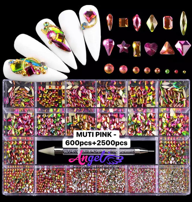 Diamond - Rhinestone Box set 600pcs + 2500pcs - Angelina Nail Supply NYC