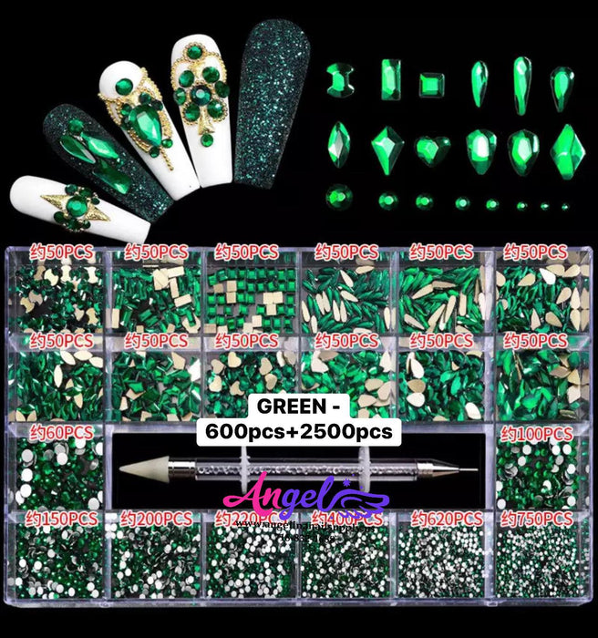 Diamond - Rhinestone Box set 600pcs + 2500pcs - Angelina Nail Supply NYC