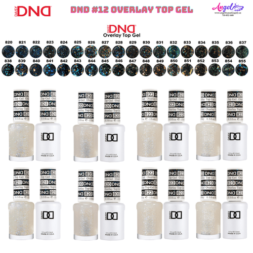 DND12 Overlay Top Gel Collection #12 (Full Set 36 Colors #820 - #855) - Angelina Nail Supply NYC