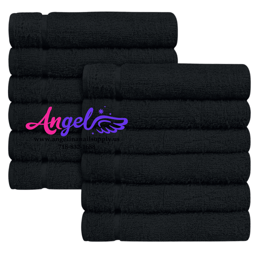 Pedicure Towel - Black (Pack of 12) - Angelina Nail Supply NYC