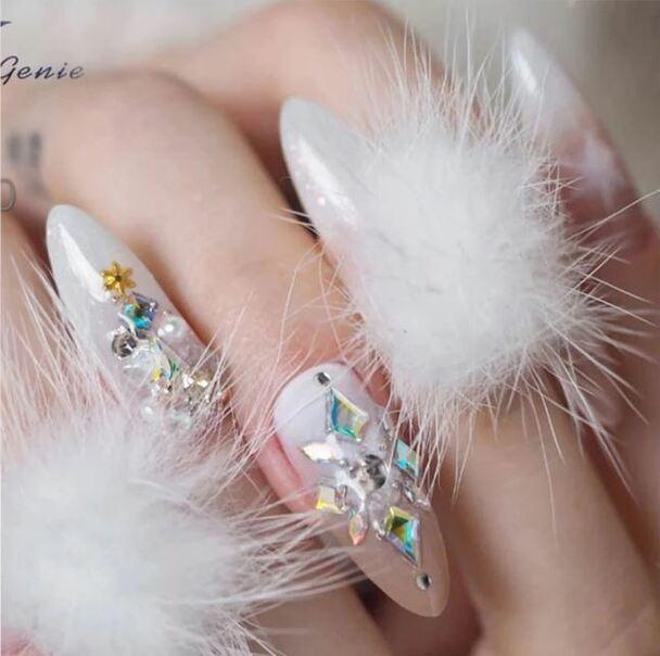Pom Pom Fluffy Fur Balls Detachable Magnetic Nail Design (1pair) - Angelina Nail Supply NYC