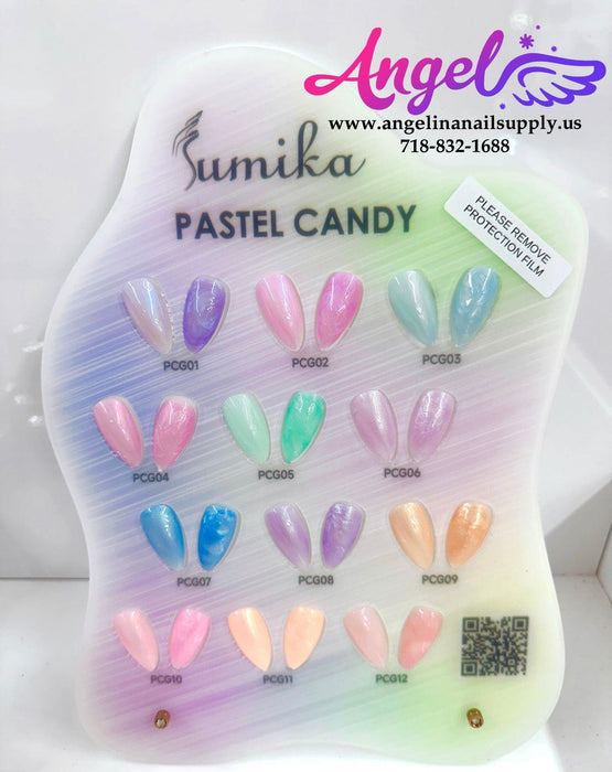 Sumika Pastel Candy Gel Set 12 Color 1 Base 1 Top 1 Dotting Tool - Angelina Nail Supply NYC